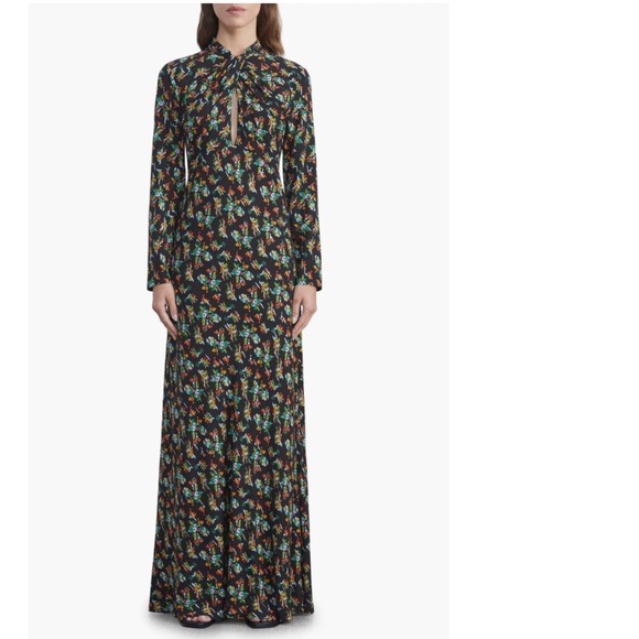 NWT $1998 Lafayette 148 New York Floral Twist Neck Long Sleeve Maxi Dress  - 10! - Picture 1 of 9